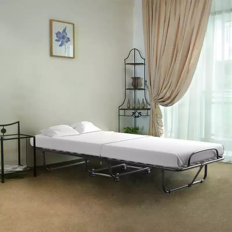 Letto Pieghevole Avvolgibile in Metallo con Materasso in Memory Foam, Brandina Portatile per Ospiti Prodotta in Italia