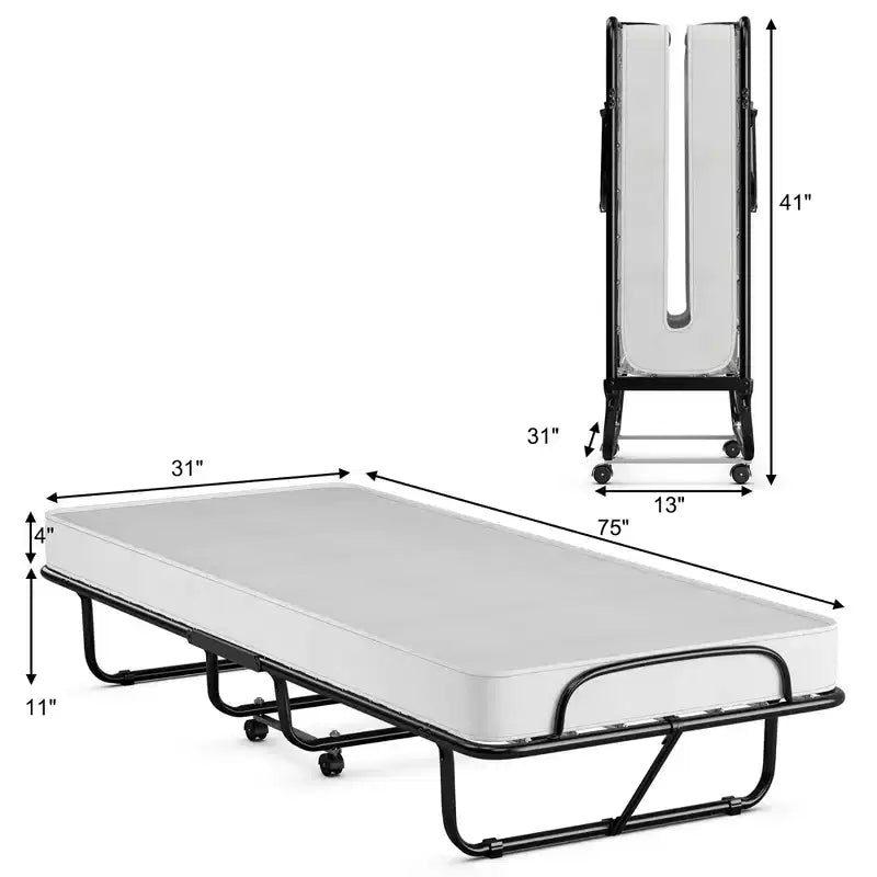 Letto Pieghevole Avvolgibile in Metallo con Materasso in Memory Foam, Brandina Portatile per Ospiti Prodotta in Italia