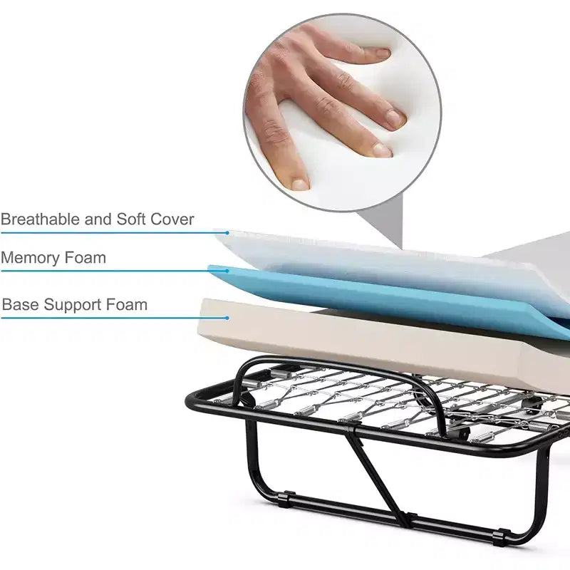 Letto Pieghevole Avvolgibile in Metallo con Materasso in Memory Foam, Brandina Portatile per Ospiti Prodotta in Italia