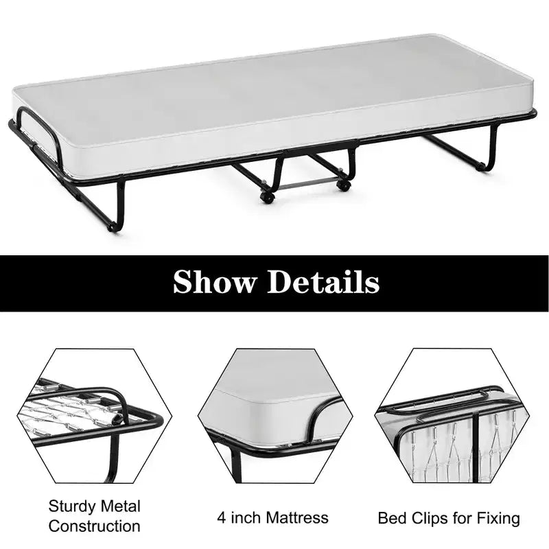 Letto Pieghevole Avvolgibile in Metallo con Materasso in Memory Foam, Brandina Portatile per Ospiti Prodotta in Italia
