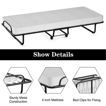 Letto Pieghevole Avvolgibile in Metallo con Materasso in Memory Foam, Brandina Portatile per Ospiti Prodotta in Italia