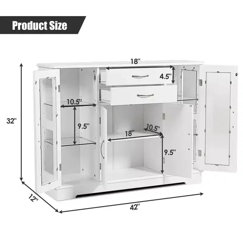 Credenza mobile contenitore per buffet con ante in vetro e cassetti per cucina e sala da pranzo