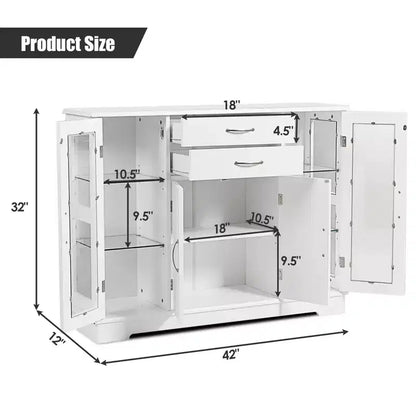 Credenza mobile contenitore per buffet con ante in vetro e cassetti per cucina e sala da pranzo