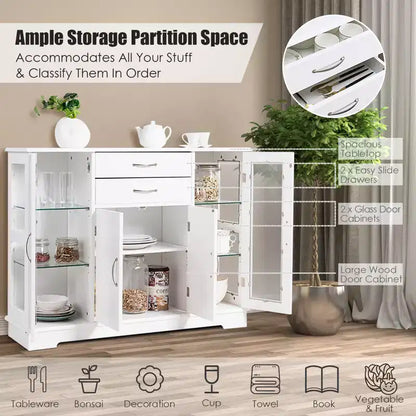 Credenza mobile contenitore per buffet con ante in vetro e cassetti per cucina e sala da pranzo