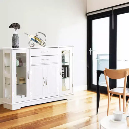 Credenza mobile contenitore per buffet con ante in vetro e cassetti per cucina e sala da pranzo