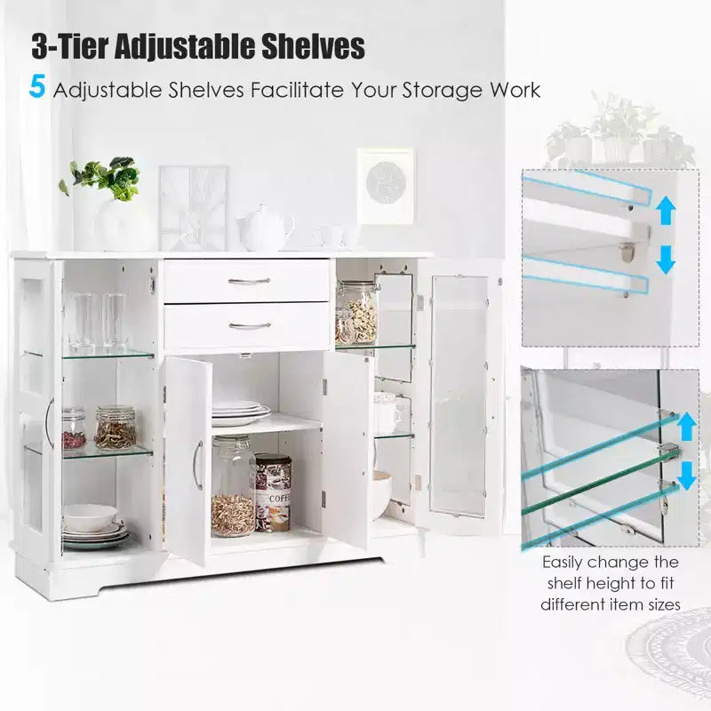 Credenza mobile contenitore per buffet con ante in vetro e cassetti per cucina e sala da pranzo