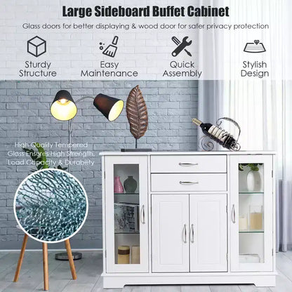 Credenza mobile contenitore per buffet con ante in vetro e cassetti per cucina e sala da pranzo