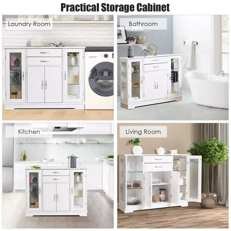 Credenza mobile contenitore per buffet con ante in vetro e cassetti per cucina e sala da pranzo