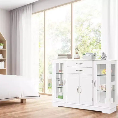 Credenza mobile contenitore per buffet con ante in vetro e cassetti per cucina e sala da pranzo