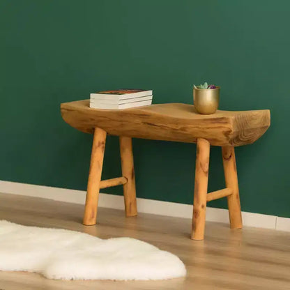 Panca rustica da ingresso in legno di Paulownia intagliato con bordo naturale, 81 cm di larghezza, nessun assemblaggio richiesto