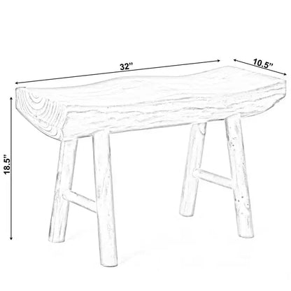 Panca rustica da ingresso in legno di Paulownia intagliato con bordo naturale, 81 cm di larghezza, nessun assemblaggio richiesto